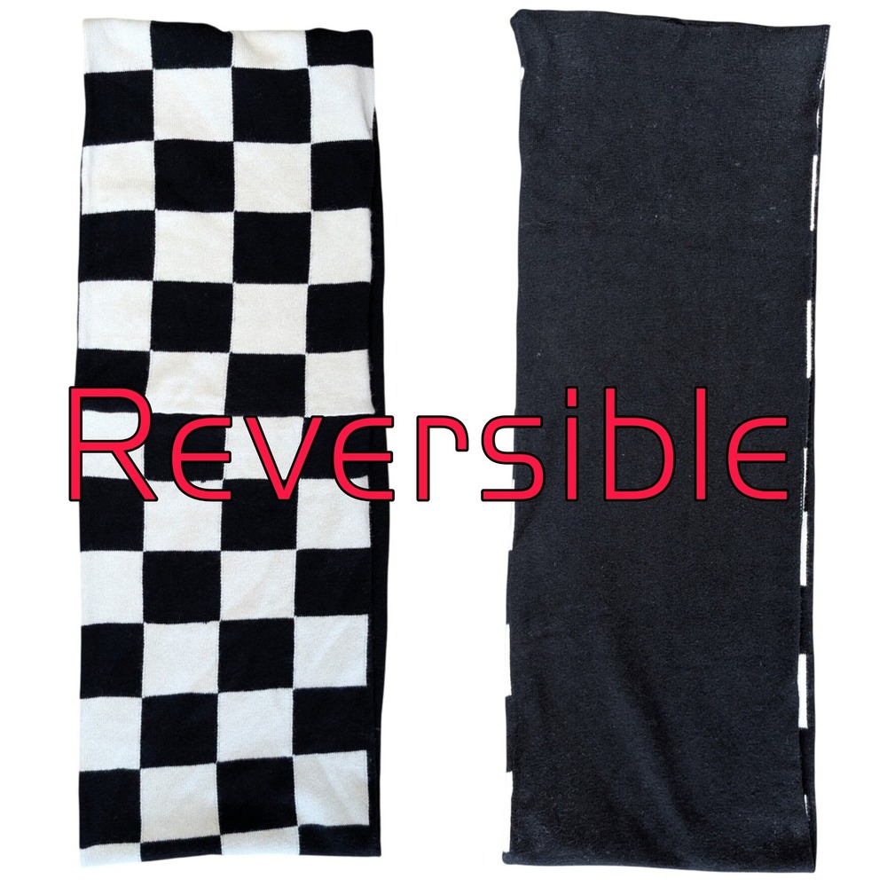 Reversible black white knit infinity scarf warm fall winter emo retro